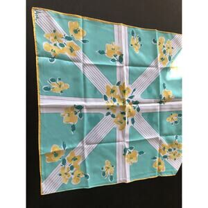 Vintage Turquoise Color Scarf Made Japan USNA Brand Yellow Floral